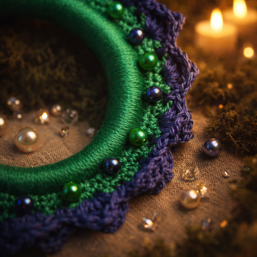 Lavender Blue Green Crochet Hair Cuff with Wooden Stick – Forest Dreadlock Accessory