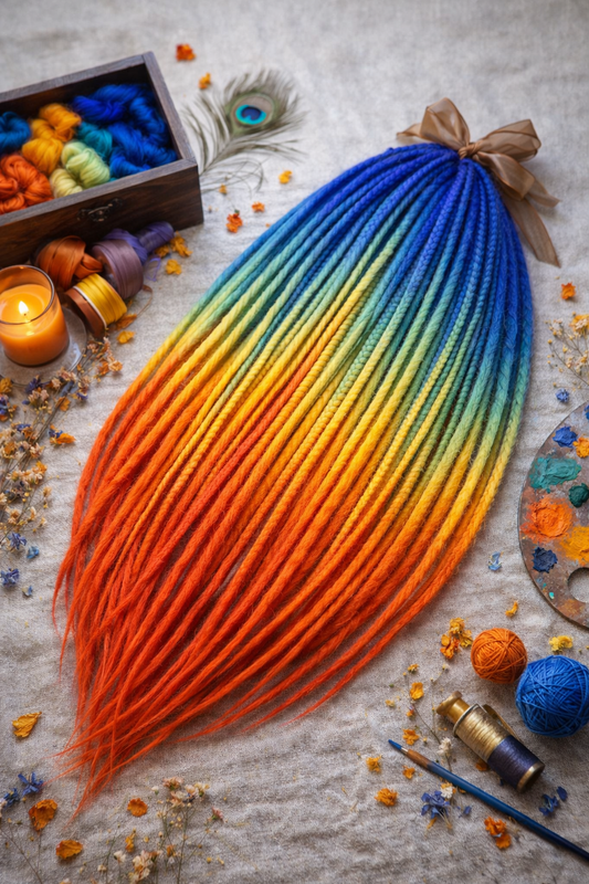 Boho Dreads Blue Orange Ombre | Fake Dreads Extensions 50–60 cm