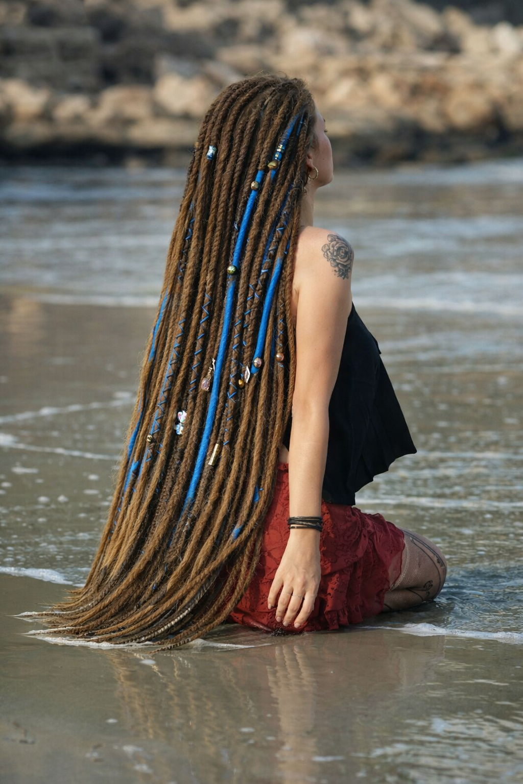 Dark Brown Ocean Blue Boho Fake Dreads – Synthetic Dreads and Braids Mix