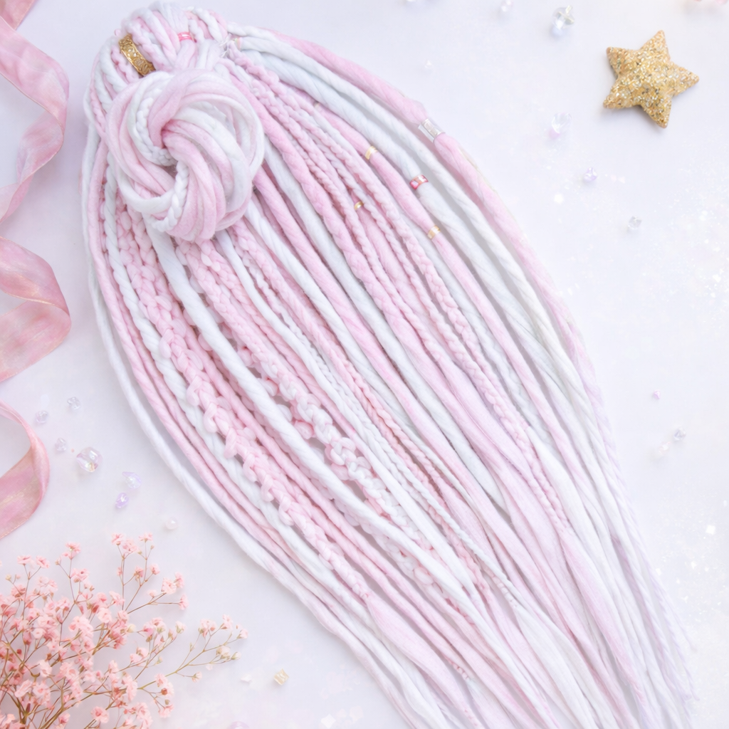 Snow Pink White Boho Fake Dreads – Double Ended Synthetic Dreads