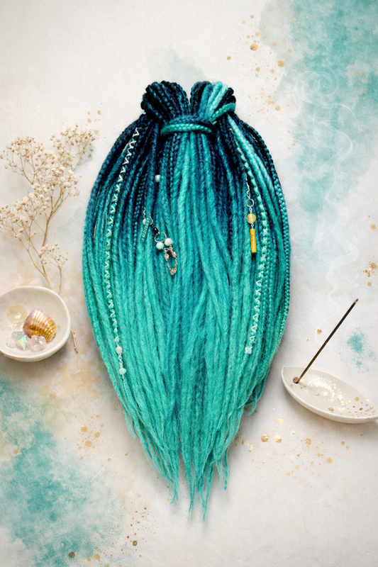 Black Emerald Green Ombre Dreadlock Extensions – Synthetic Dreads and Braids Set