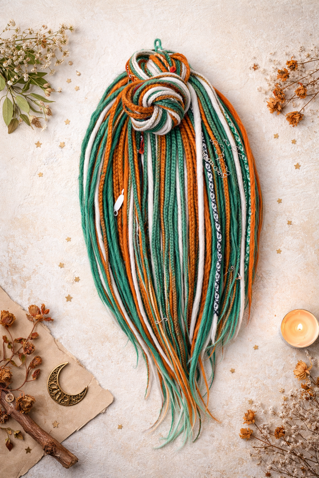 Bright Ginger Green Milky Blonde Dreadlock Extensions – Synthetic Dreads and Braids Set