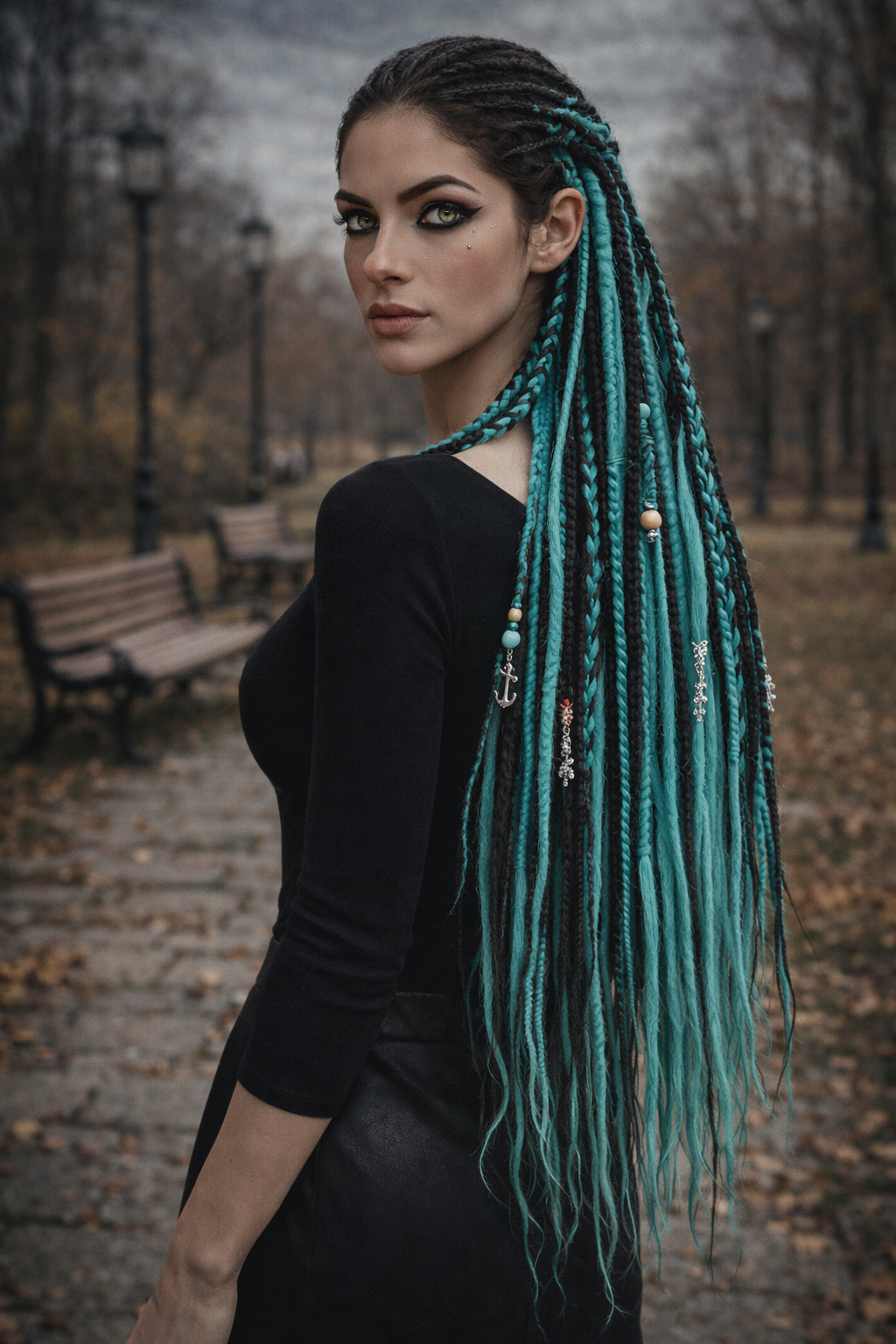 Boho Teal Black Split Dreadlock Extensions – Synthetic Dreads and Braids Set