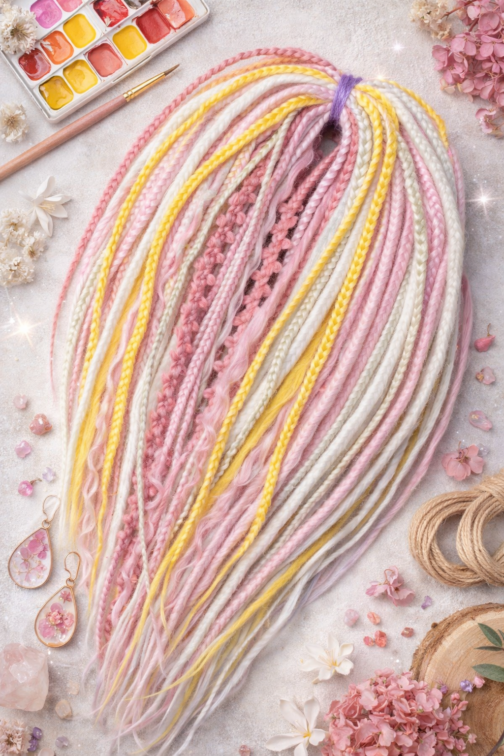 Pink Blonde Yellow Boho Fake Dreads – Double Ended Synthetic Dreads