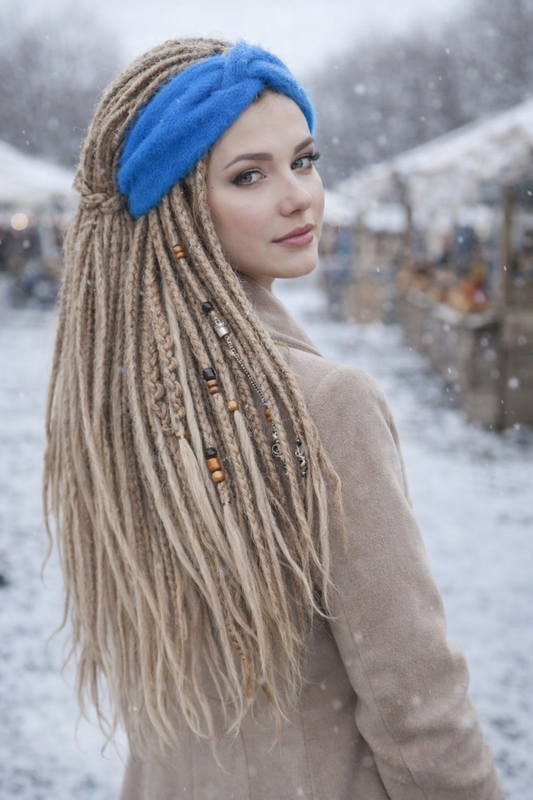 Blue Angora Headband – Handmade Knitted Winter Ear Warmer