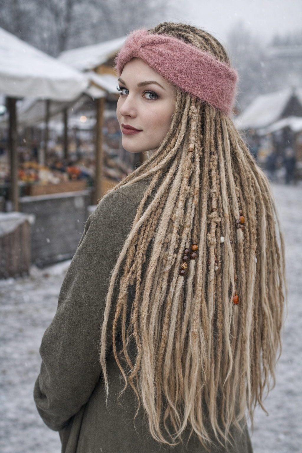 Dusty Rose Angora Headband – Knitted Winter Ear Warmer (Handmade)