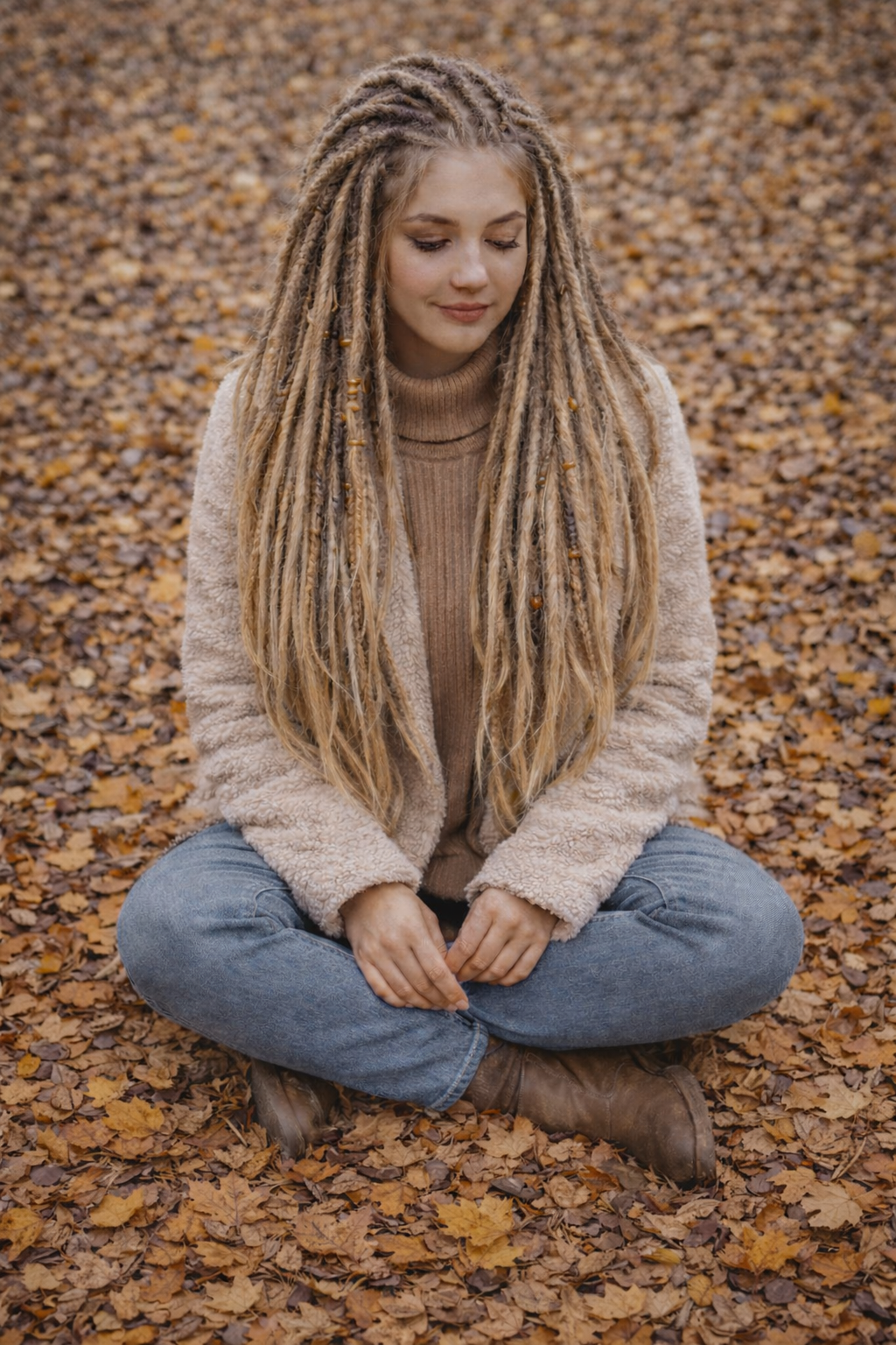 Dunkelblond/Hellblond Boho Kunst-Dreadlocks – doppelseitige Dreads mit Zöpfen