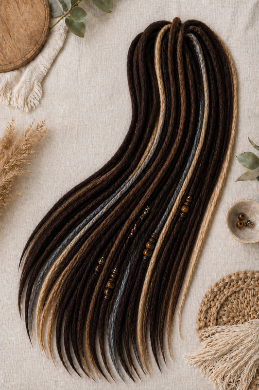 80 cm Dark Brown Blonde Dreadlock Extensions – Boho Synthetic DE Dreads