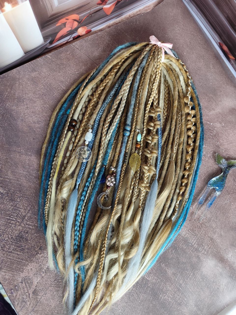 Blonde Blue Boho Fake Dreads – Double Ended Synthetic Dreads with Loose Ends