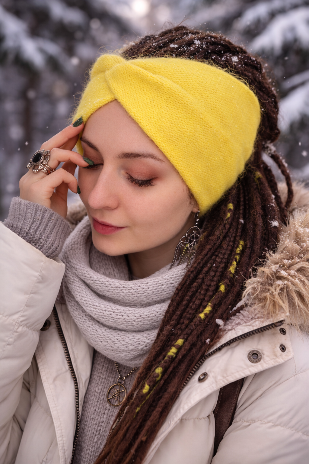 Yellow Angora Headband – Handmade Knitted Winter Ear Warmer