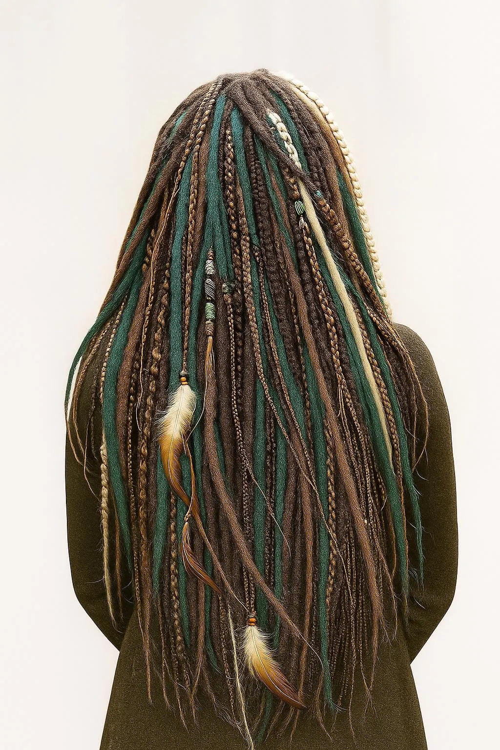 Brown, Blonde & Green Double Ended Boho Fake Dreads – Forest Inspired Set