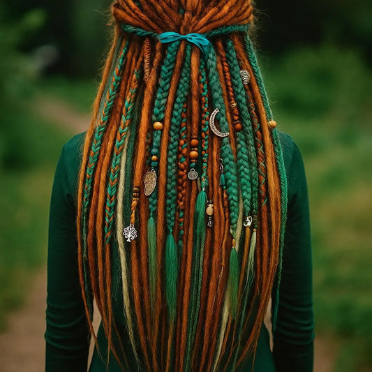 Copper Green Blonde Double Ended Dreadlocks – Forest Boho DE Dreads and Braids