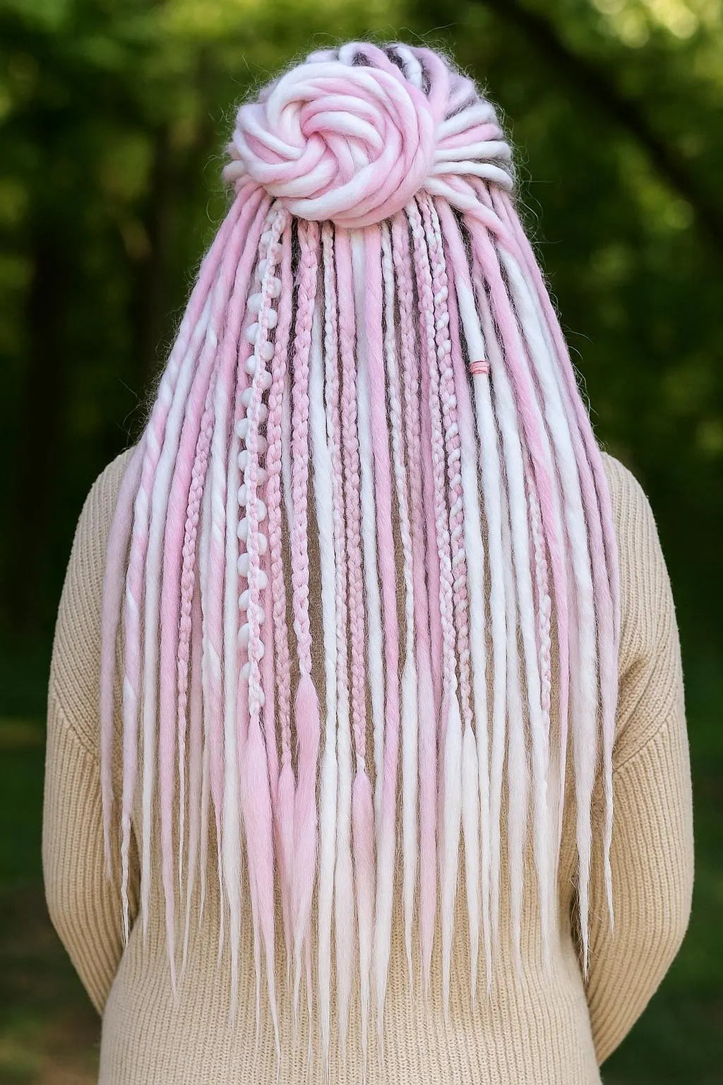Boho Snow Pink & White Double Ended Boho Fake Dreads