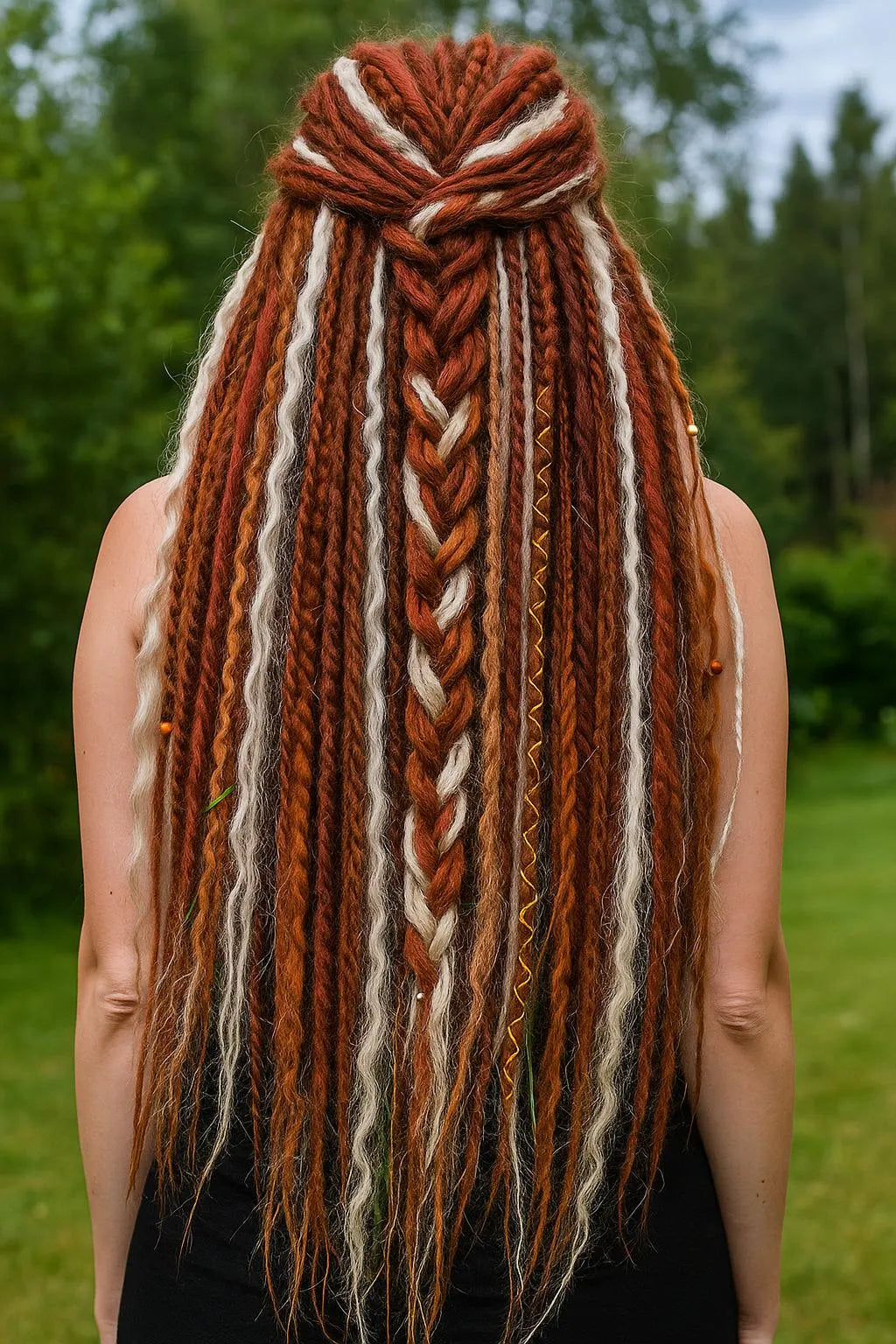 Burnt Copper, Auburn & Snow White Dreads, Braids and Loose Curls Set