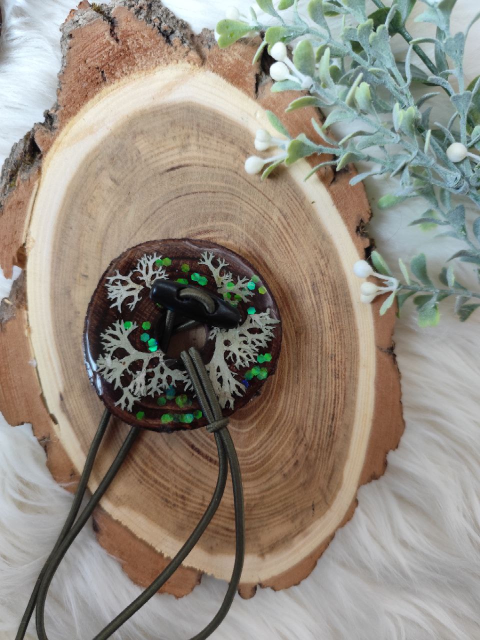 Handcrafted Wood Dreadlock Tie with read dried flowers with Rubber Band Button and Stick