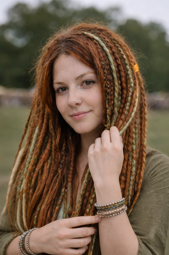 Soft Auburn Green Dreadlock Extensions