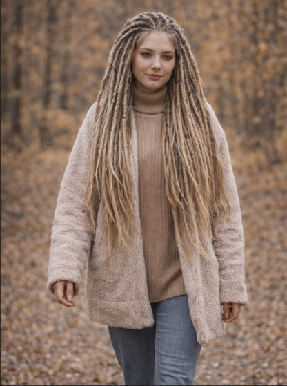 Dunkelblond/Hellblond Boho Kunst-Dreadlocks – doppelseitige Dreads mit Zöpfen