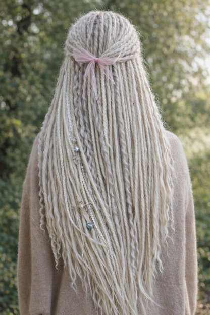 Icy Platinum Blonde Boho Fake Dreads and Braids with Loose Curls