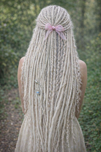 Icy Platinum Blonde Boho Fake Dreads and Braids with Loose Curls