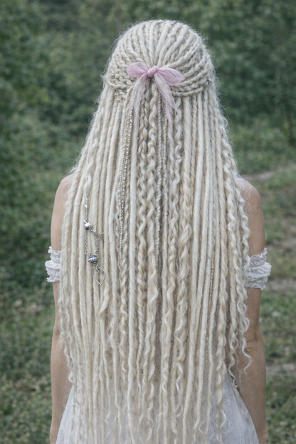 Icy Platinum Blonde Boho Fake Dreads and Braids with Loose Curls