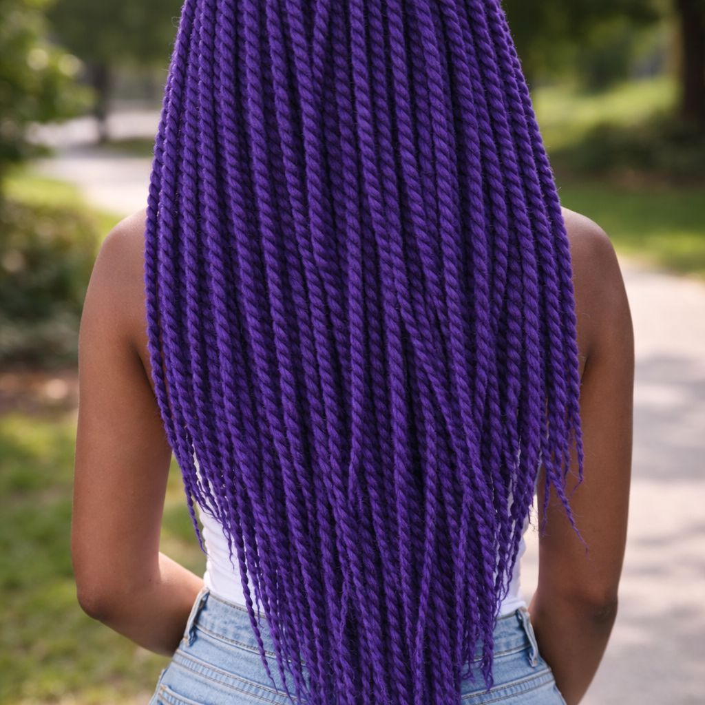 Dunkellila Twist Extensions – Havana Twist Mambo, leichte synthetische Twists