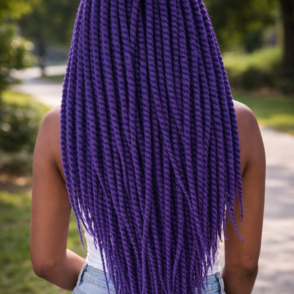 Dunkellila Twist Extensions – Havana Twist Mambo, leichte synthetische Twists