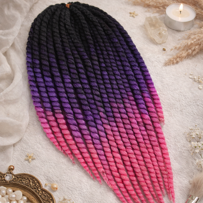 Schwarz Lila Pink Ombre Twist Extensions – Havana Twist Mambo, leichte synthetische Twists