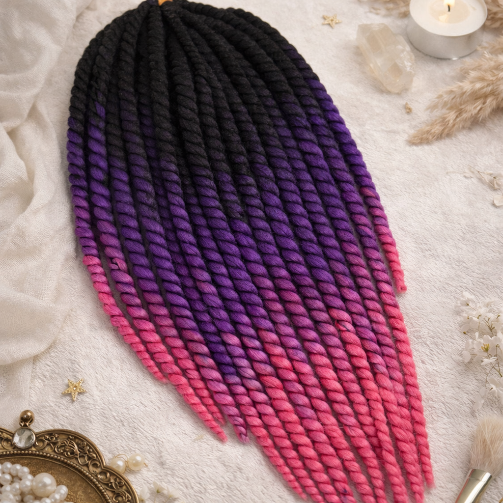 Schwarz Lila Pink Ombre Twist Extensions – Havana Twist Mambo, leichte synthetische Twists