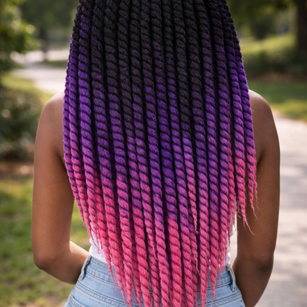 Schwarz Lila Pink Ombre Twist Extensions – Havana Twist Mambo, leichte synthetische Twists