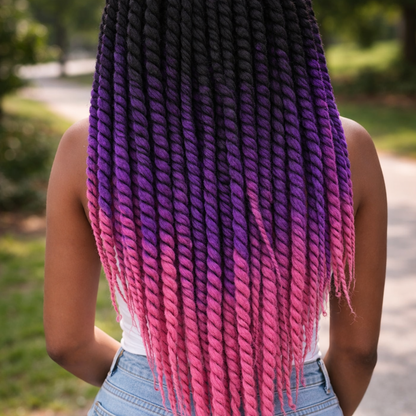 Schwarz Lila Pink Ombre Twist Extensions – Havana Twist Mambo, leichte synthetische Twists