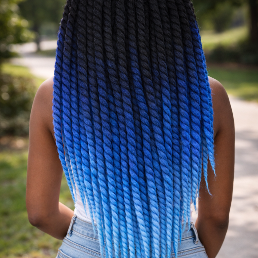 Black Blue Ombre Twist Extensions – Havana Twist Mambo, Lightweight Synthetic Twists