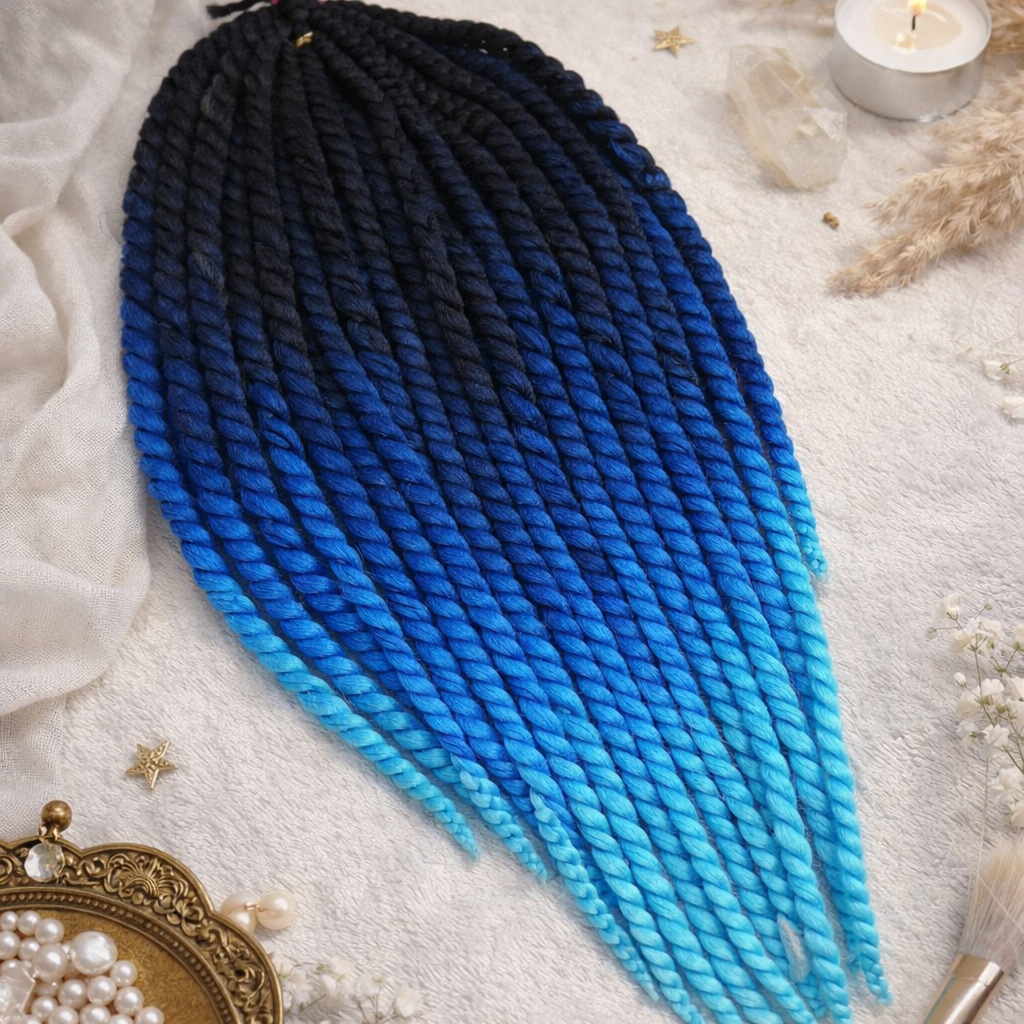 Black Blue Ombre Twist Extensions – Havana Twist Mambo, Lightweight Synthetic Twists