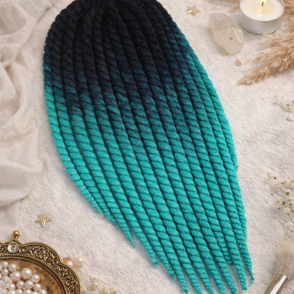 Black Teal Ombre Twist Extensions – Havana Twist Mambo, Lightweight Synthetic Twists