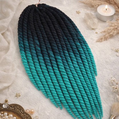 Black Teal Ombre Twist Extensions – Havana Twist Mambo, Lightweight Synthetic Twists