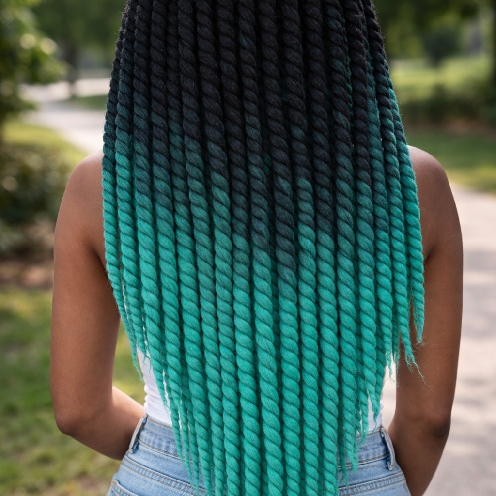 Black Teal Ombre Twist Extensions – Havana Twist Mambo, Lightweight Synthetic Twists