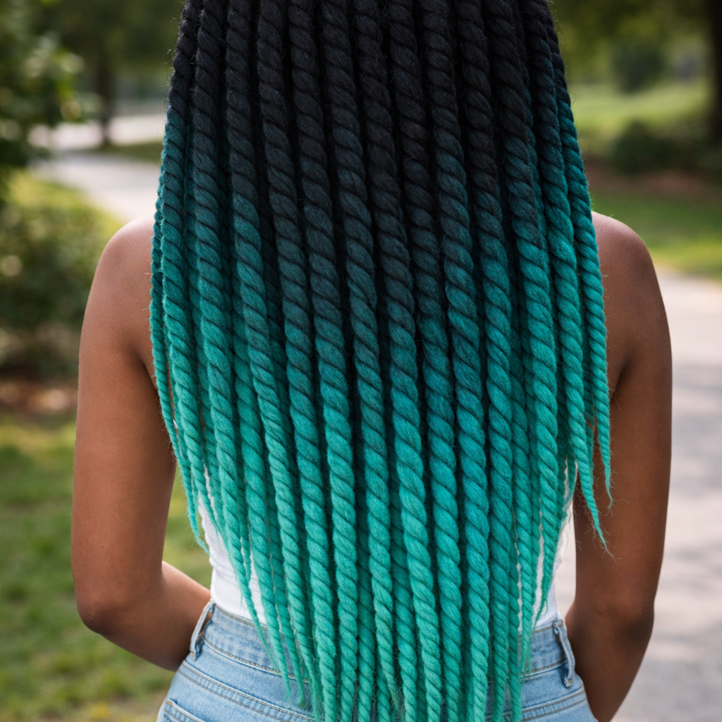 Black Teal Ombre Twist Extensions – Havana Twist Mambo, Lightweight Synthetic Twists