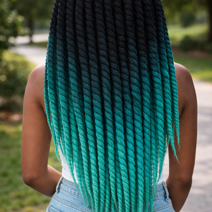 Black Teal Ombre Twist Extensions – Havana Twist Mambo, Lightweight Synthetic Twists