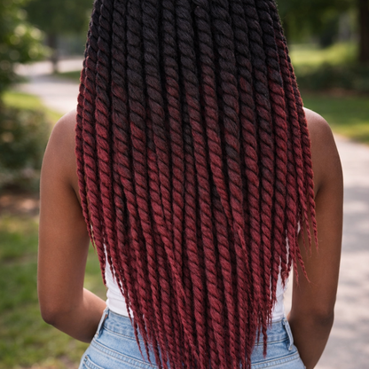 Black Burgundy Ombre Twist Extensions – Havana Twist Mambo, Lightweight Synthetic Twists