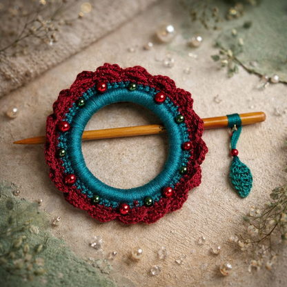 Burgundy Crochet Hair Cuff with Wooden Stick 