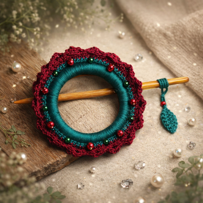 Burgundy Crochet Hair Cuff with Wooden Stick 