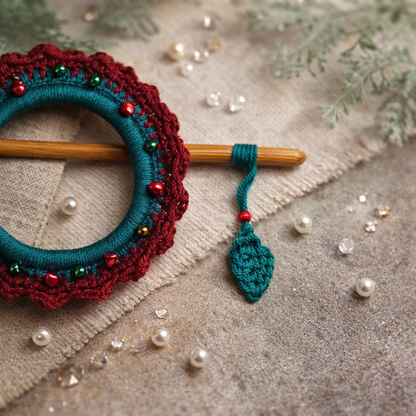 Burgundy Crochet Hair Cuff with Wooden Stick 