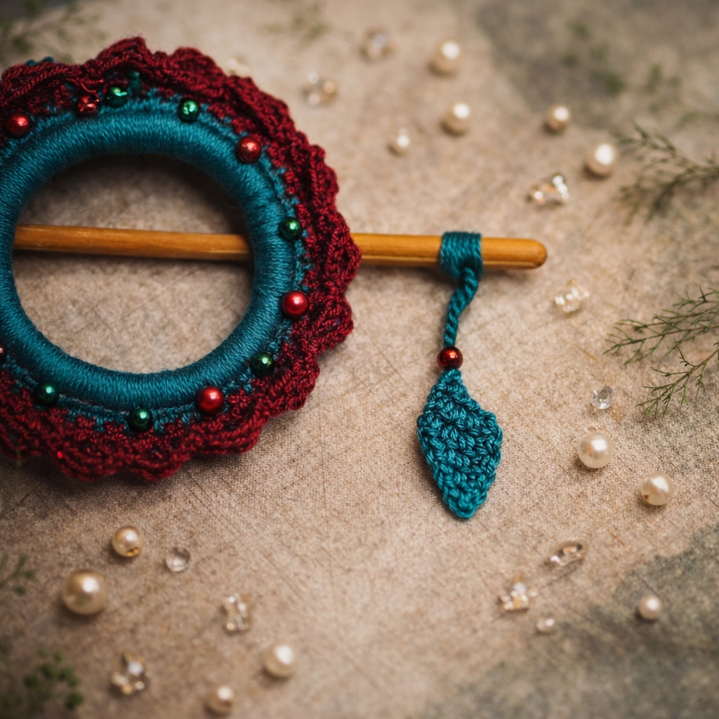 Burgundy Crochet Hair Cuff with Wooden Stick 