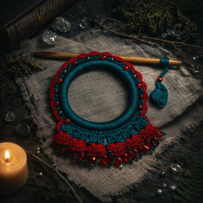 Bright Red Crochet Hair Cuff with Wooden Stick