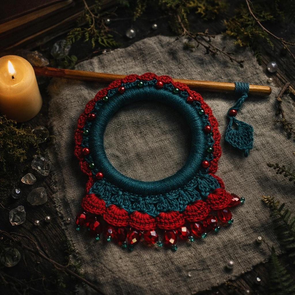 Bright Red Crochet Hair Cuff with Wooden Stick