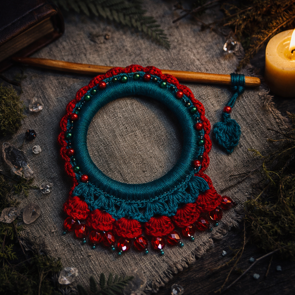 Bright Red Crochet Hair Cuff with Wooden Stick
