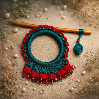 Bright Red Crochet Hair Cuff with Wooden Stick