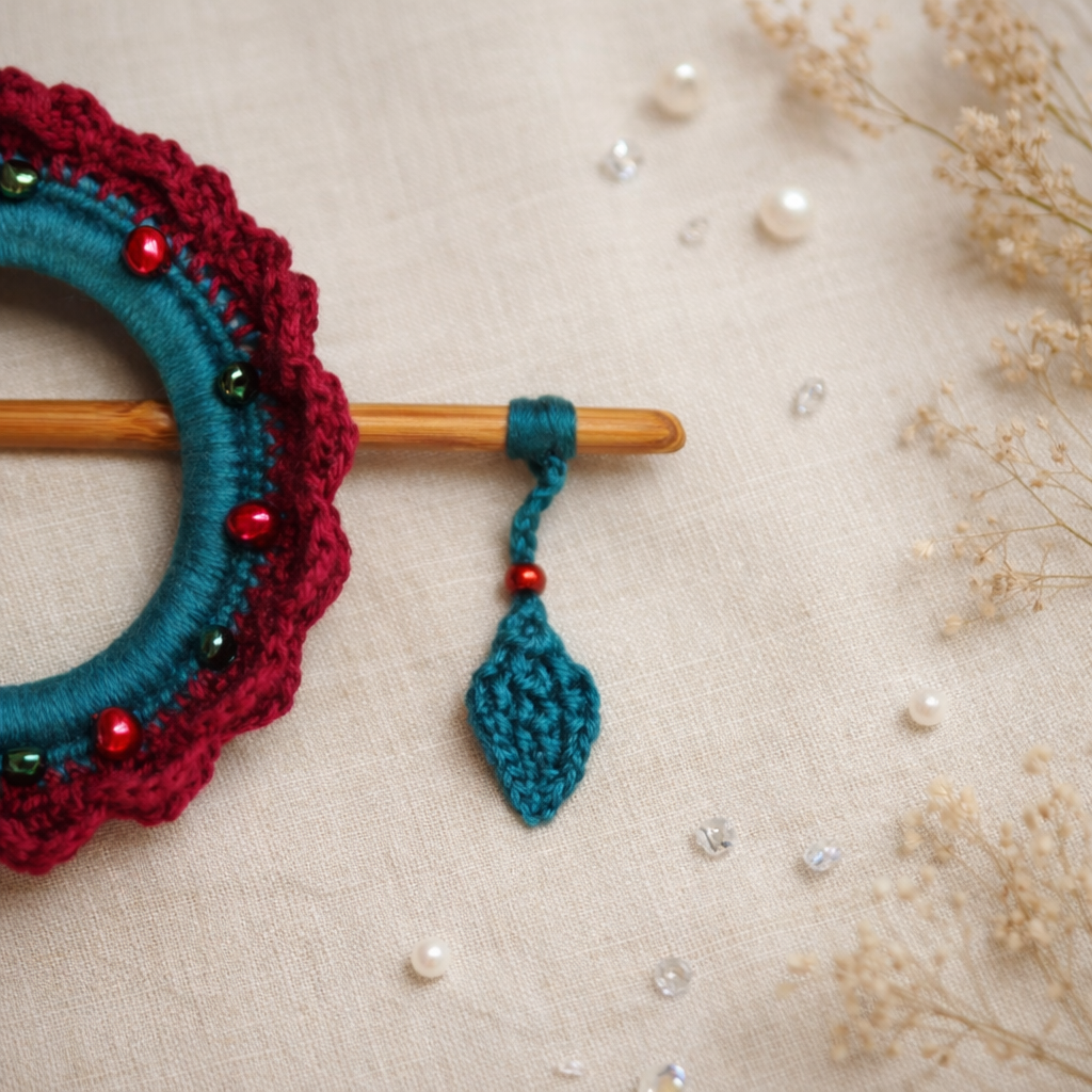 Burgundy Crochet Hair Cuff with Wooden Stick 