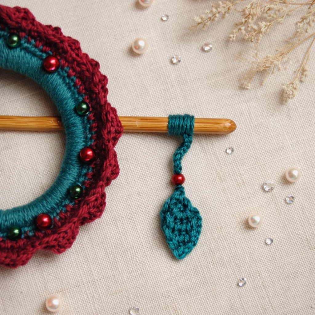 Burgundy Crochet Hair Cuff with Wooden Stick 