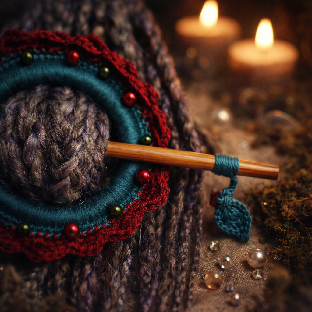 Burgundy Crochet Hair Cuff with Wooden Stick 