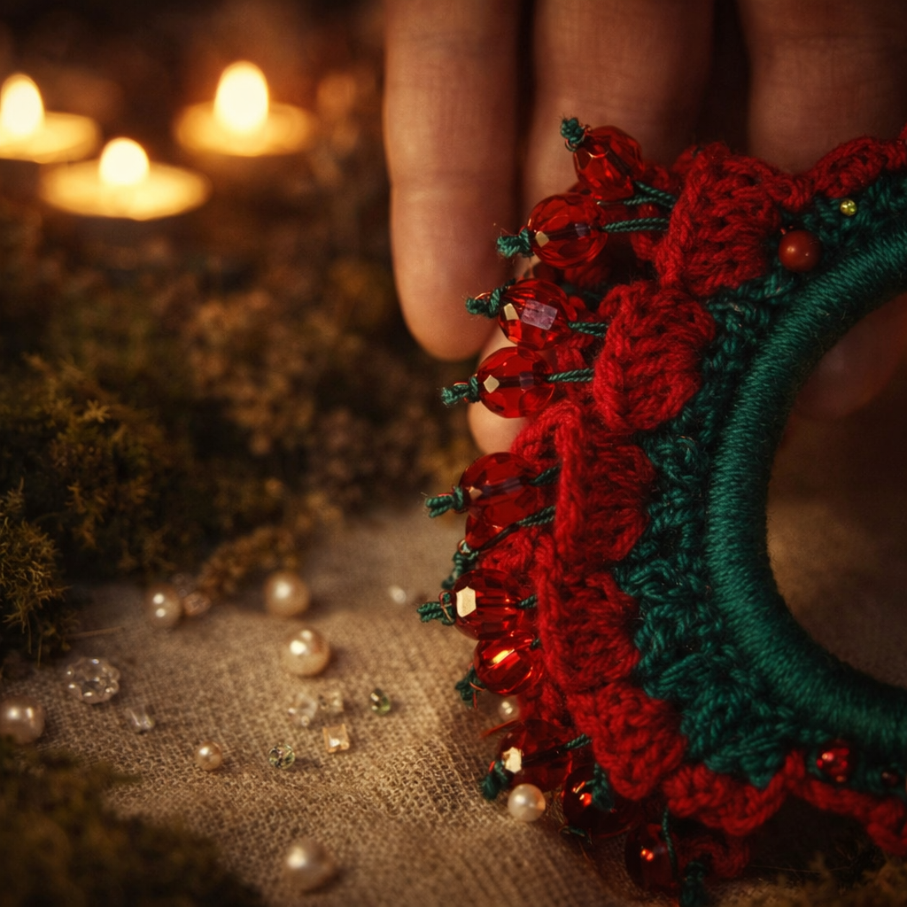 Bright Red Crochet Hair Cuff with Wooden Stick
